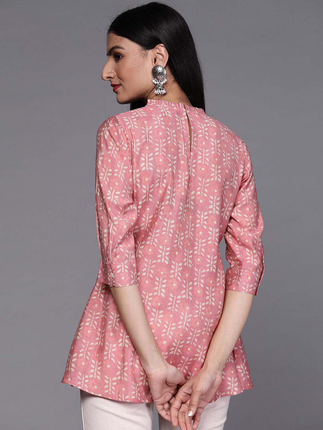 Pink Printed Silk Blend Kurti - ShopLibas