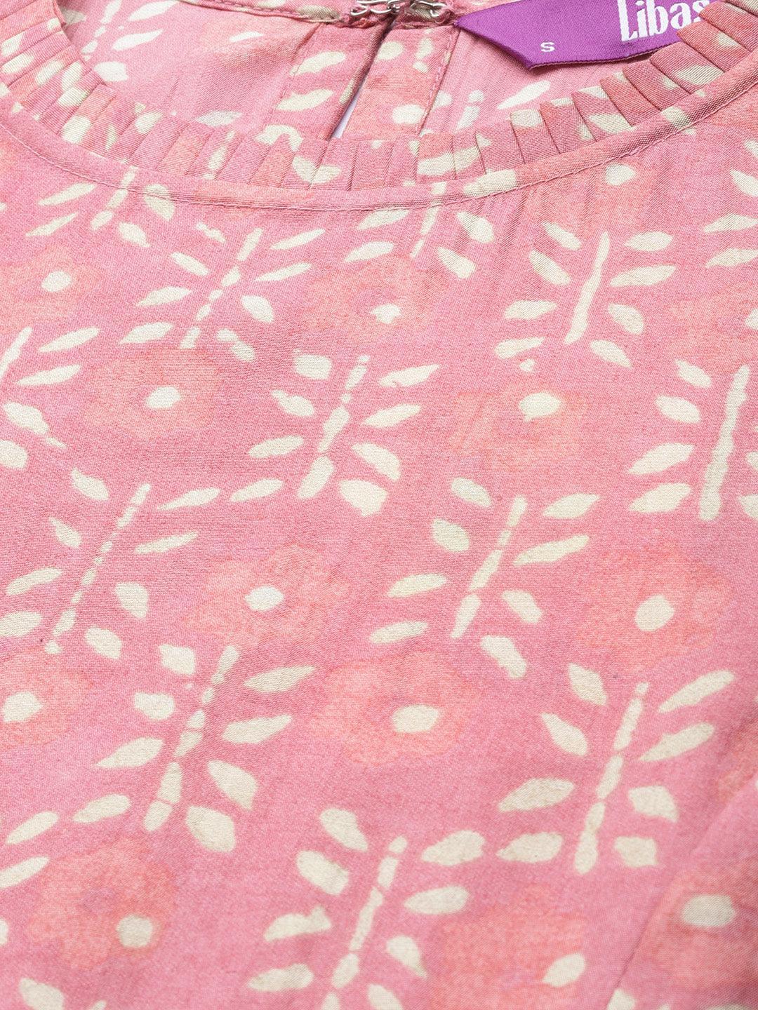 Pink Printed Silk Blend Kurti - ShopLibas