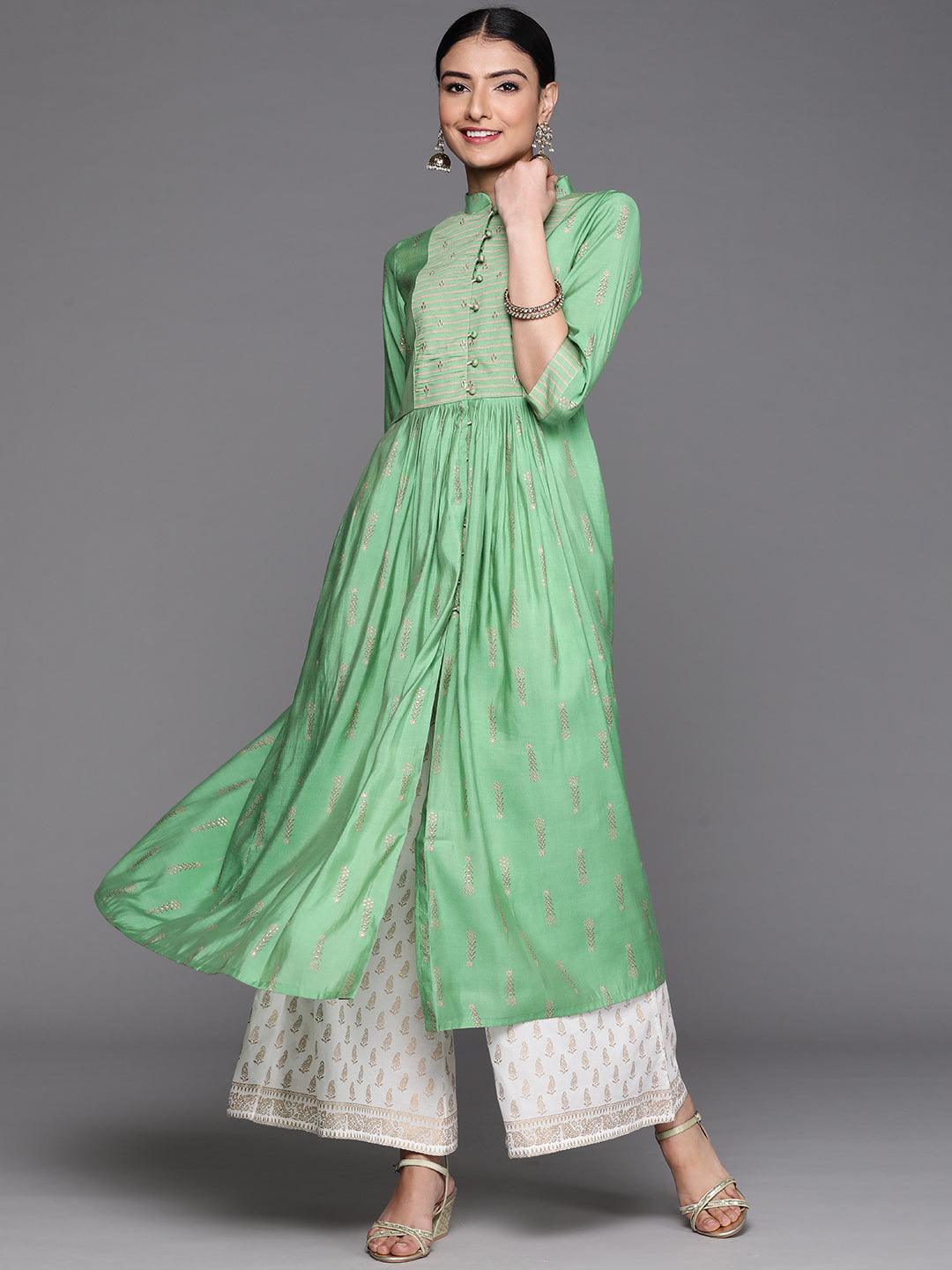 Green Yoke Design Chanderi Silk Kurta