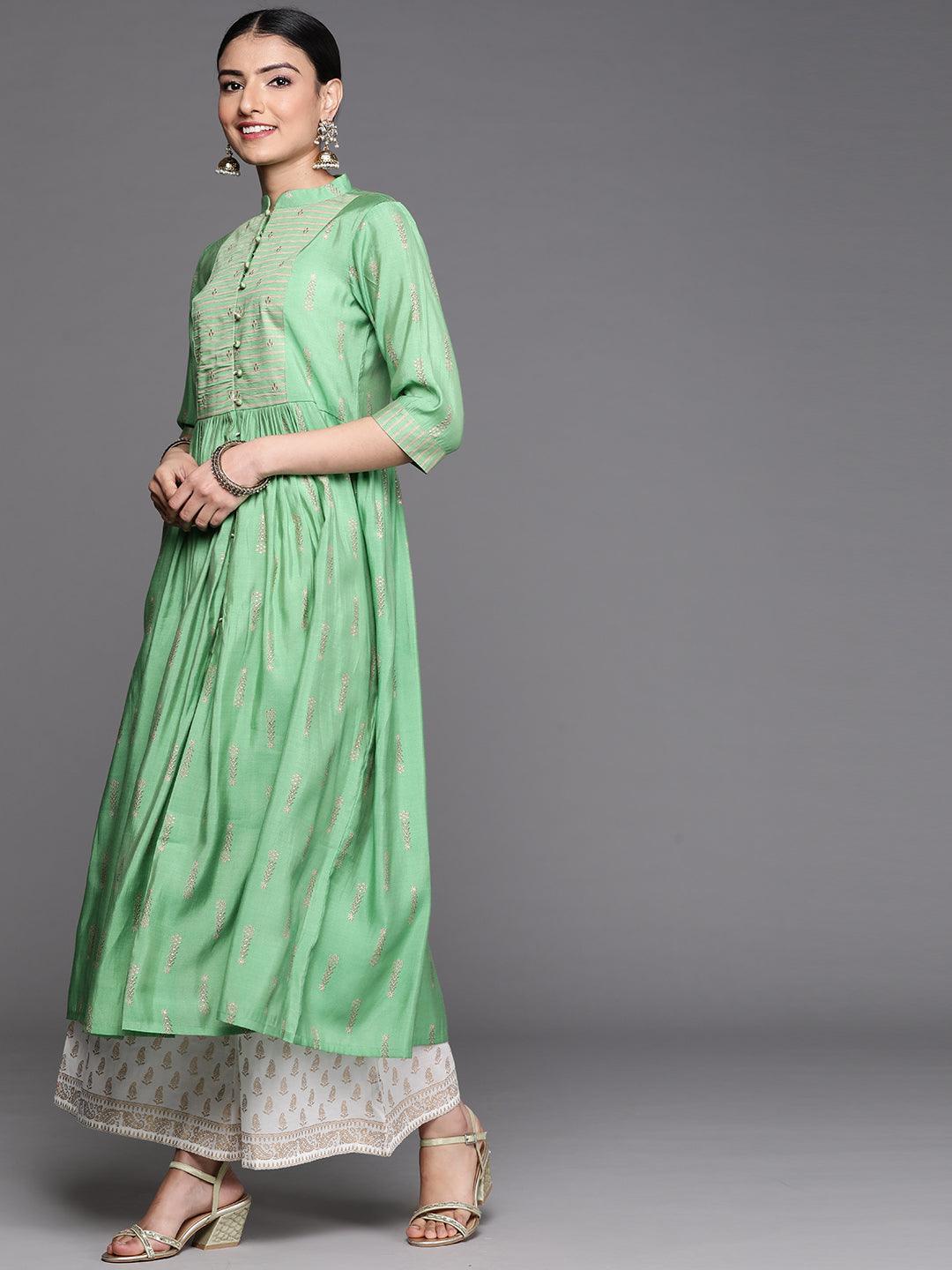 Green Yoke Design Chanderi Silk Kurta