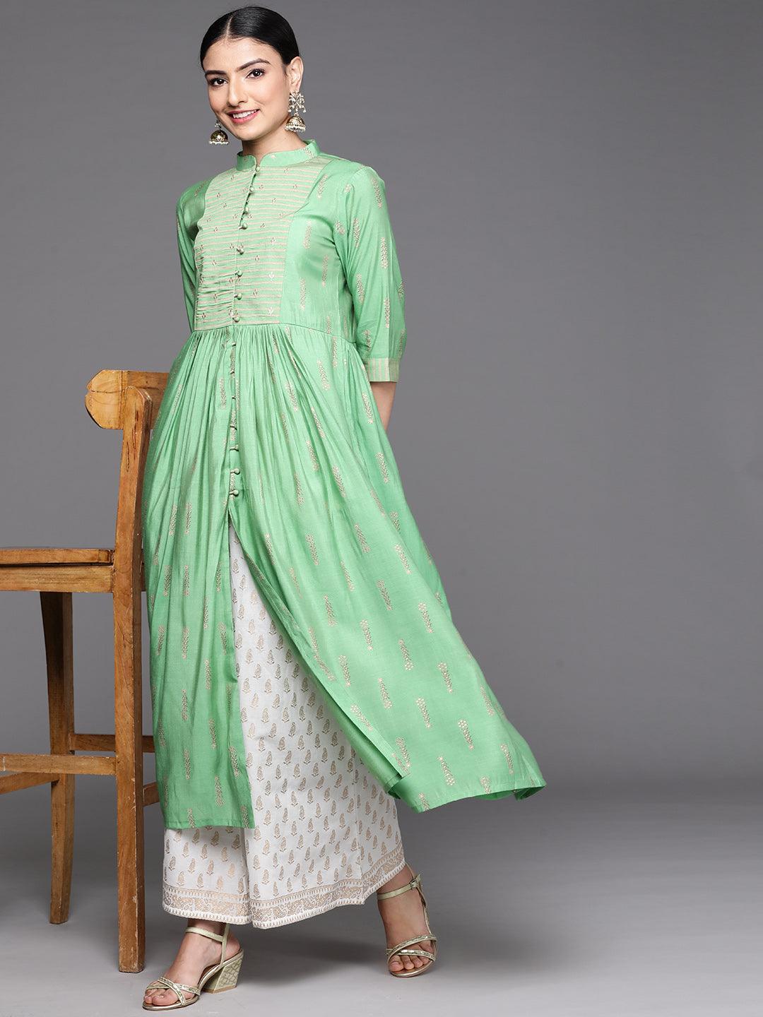 Green Yoke Design Chanderi Silk Kurta