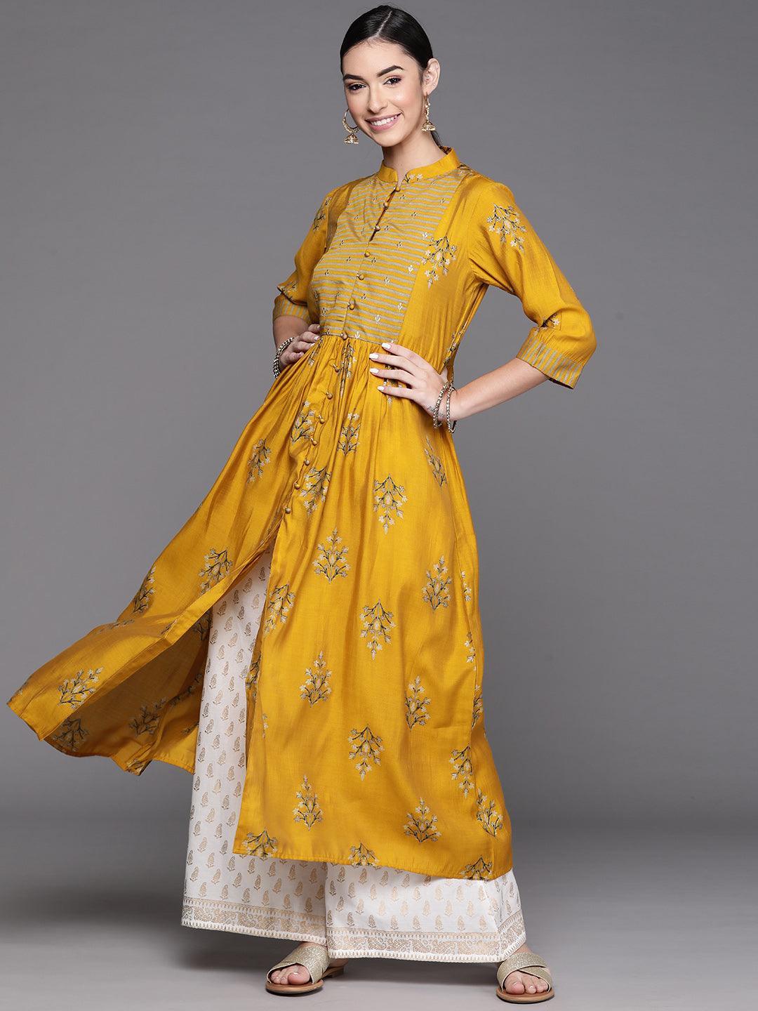 Mustard Yoke Design Chanderi Silk Kurta