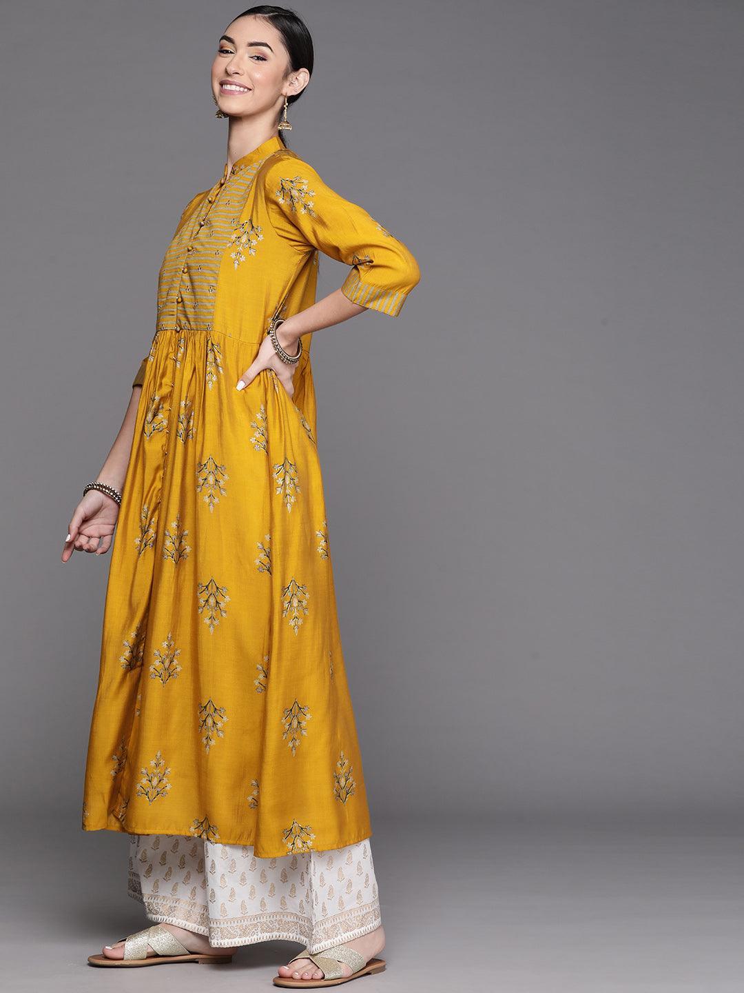 Mustard Yoke Design Chanderi Silk Kurta