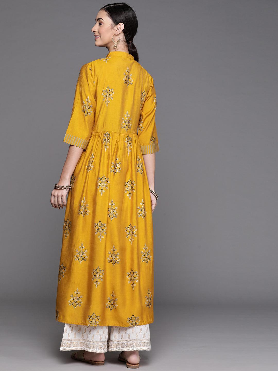 Mustard Yoke Design Chanderi Silk Kurta