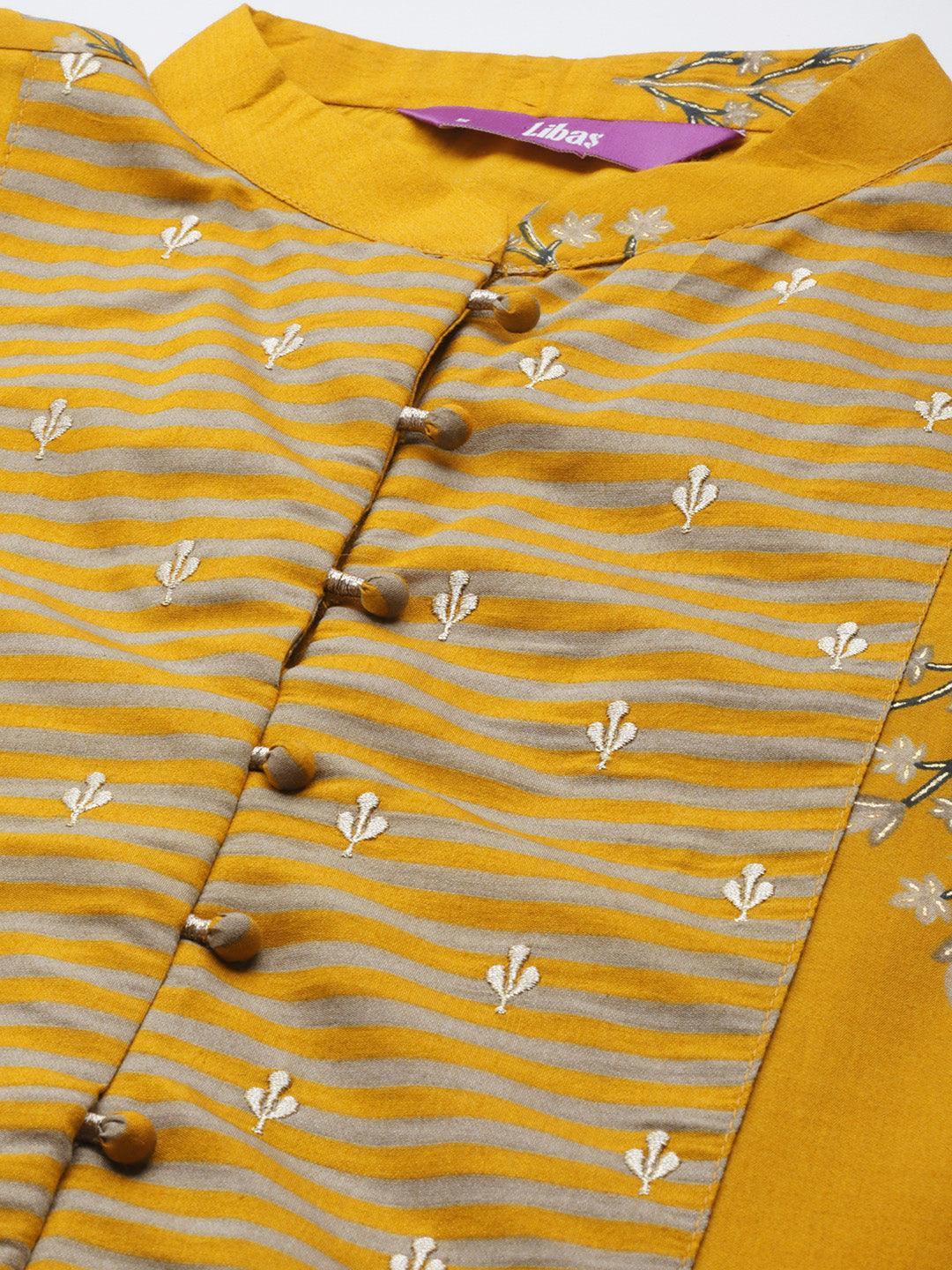 Mustard Yoke Design Chanderi Silk Kurta