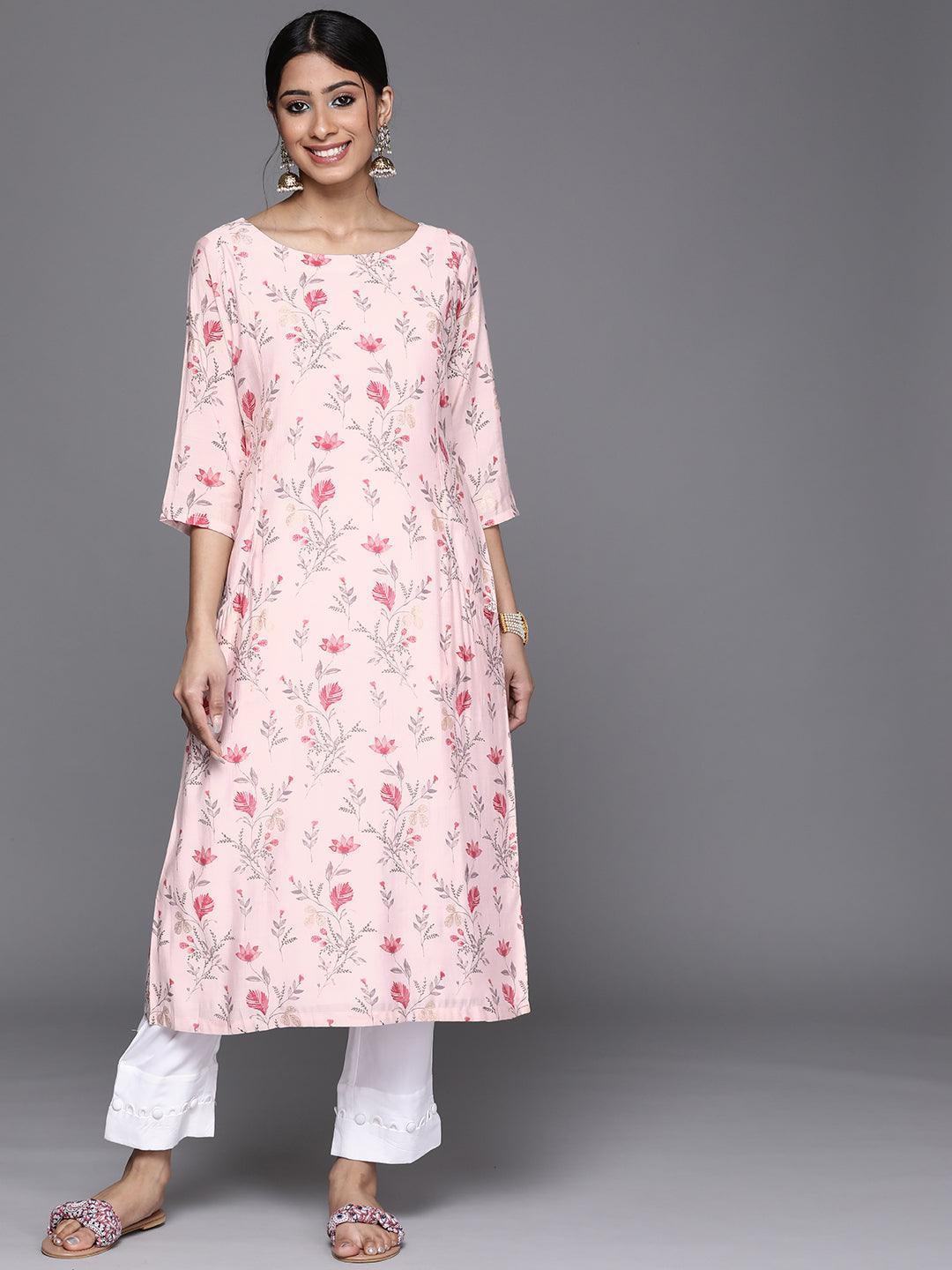 Pink Printed Chanderi Silk Kurta