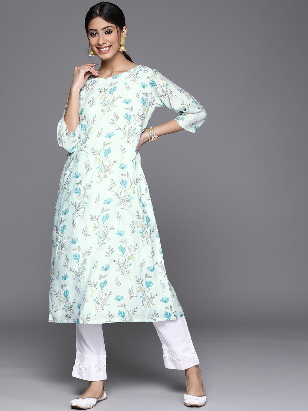 Blue Printed Chanderi Silk Kurta