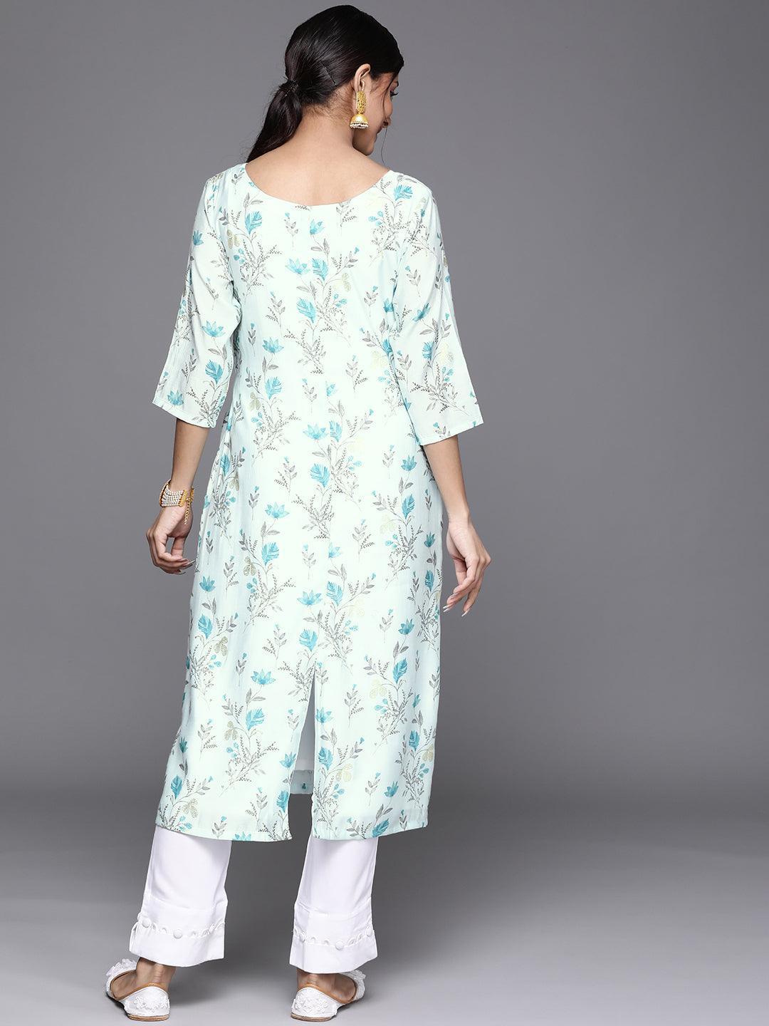 Blue Printed Chanderi Silk Kurta