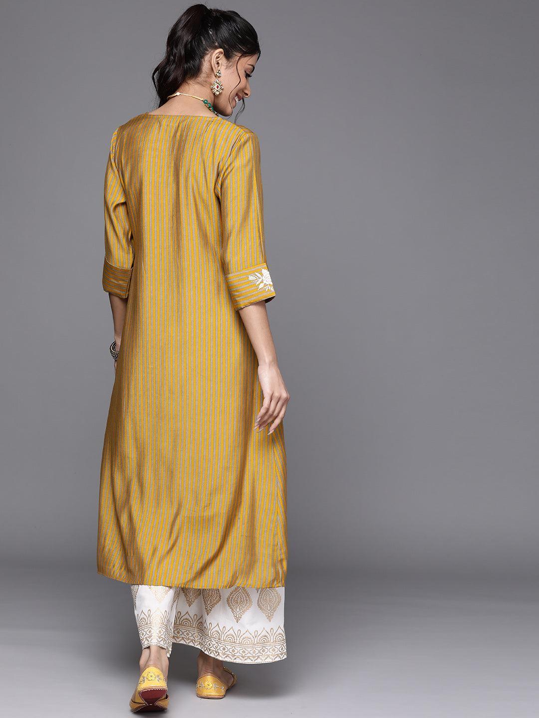 Yellow Striped Chanderi Silk Kurta