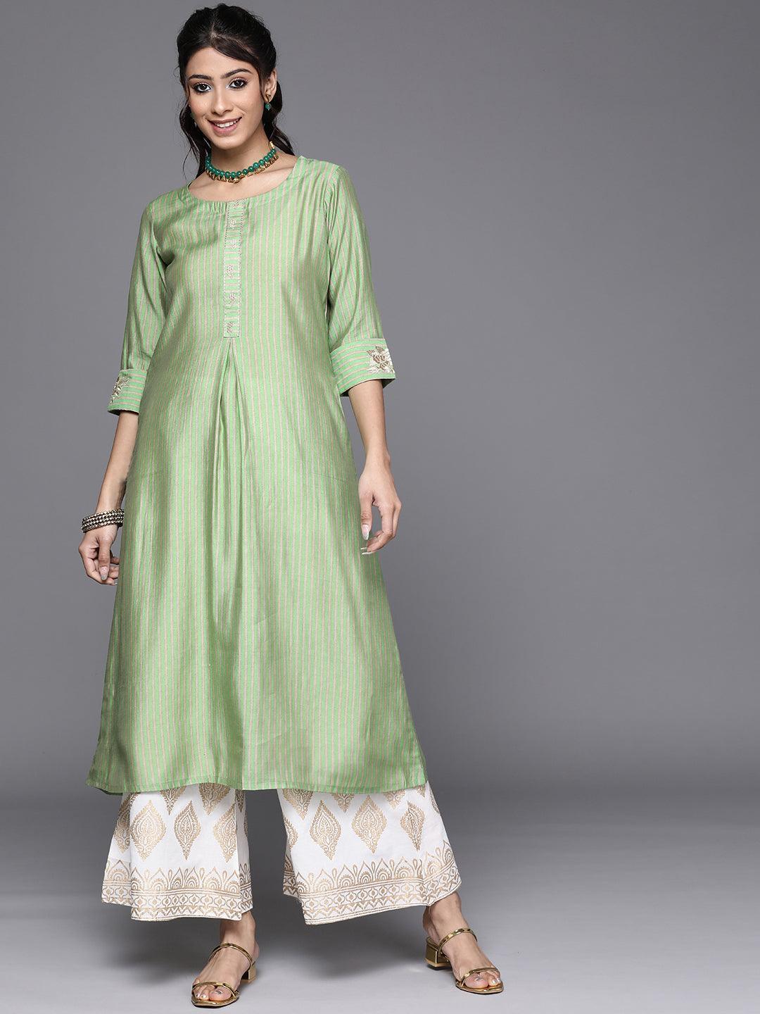 Green Striped Chanderi Silk Kurta