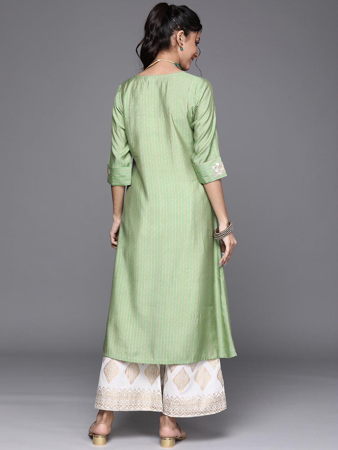 Green Striped Chanderi Silk Kurta