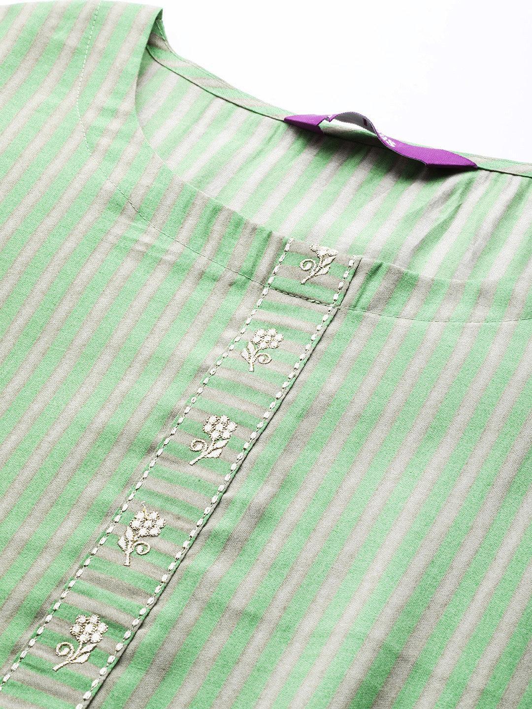 Green Striped Chanderi Silk Kurta