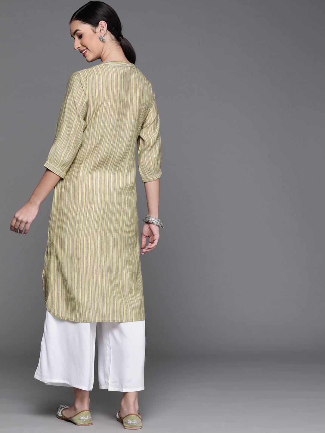 Olive Printed Chanderi Silk Kurta