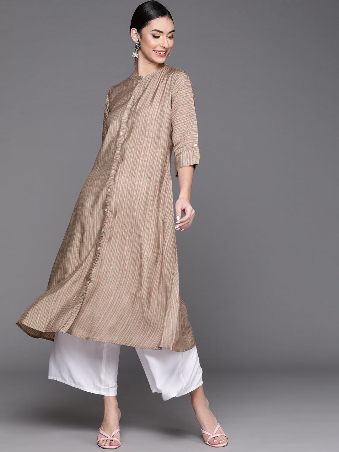 Green Striped Chanderi Silk Kurta