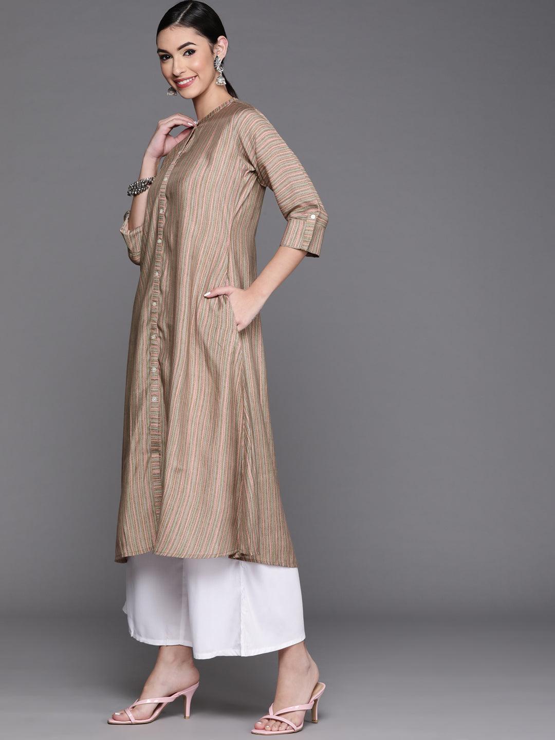 Green Striped Chanderi Silk Kurta