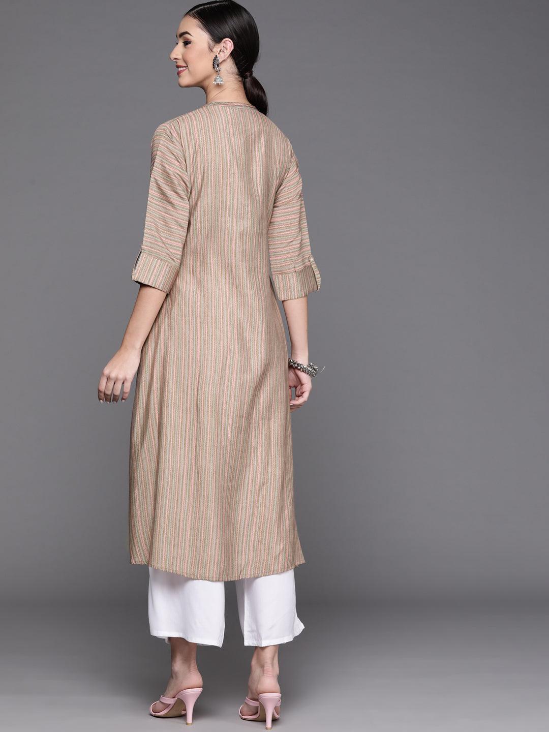 Green Striped Chanderi Silk Kurta