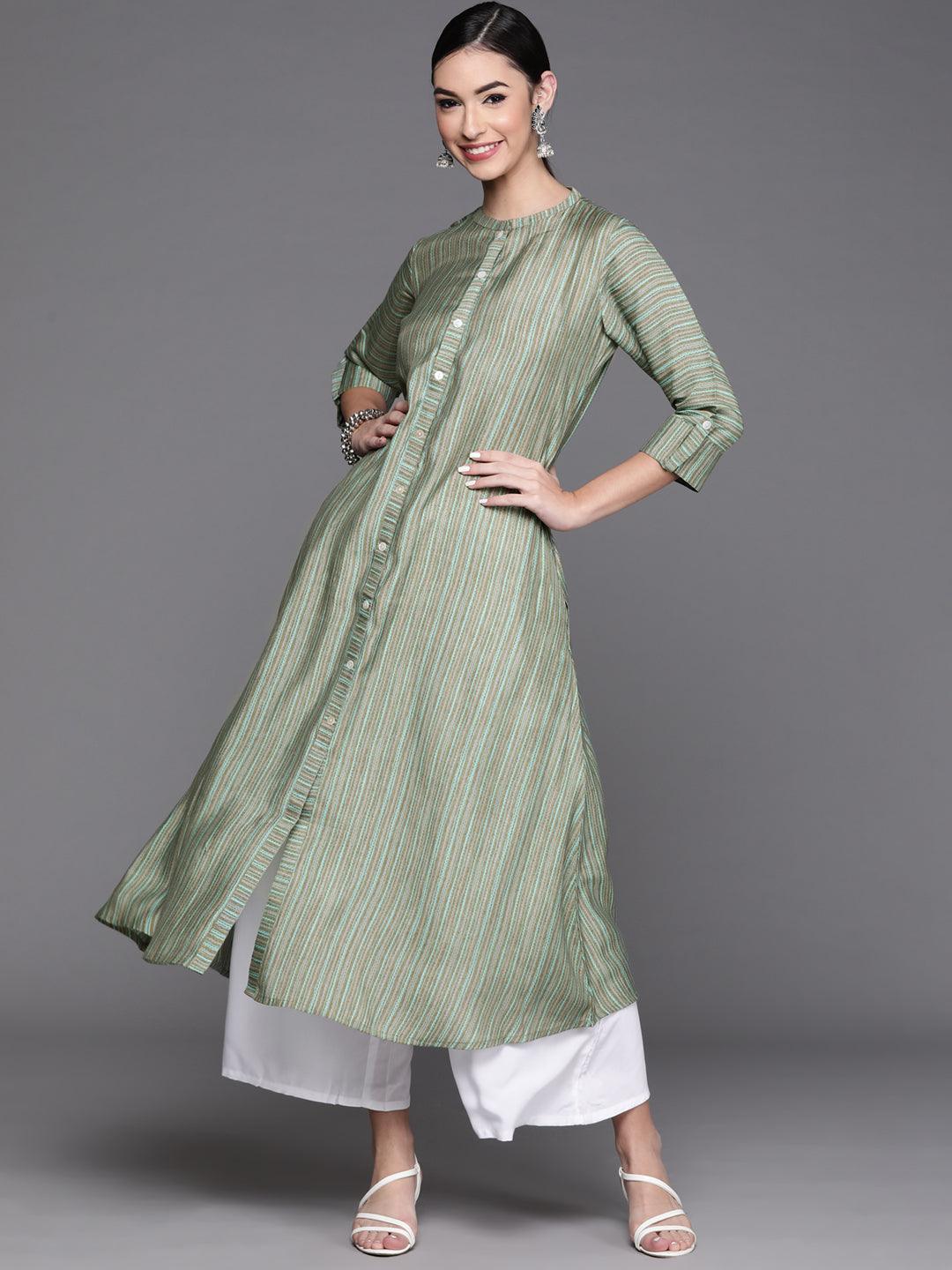 Green Striped Chanderi Silk Kurta