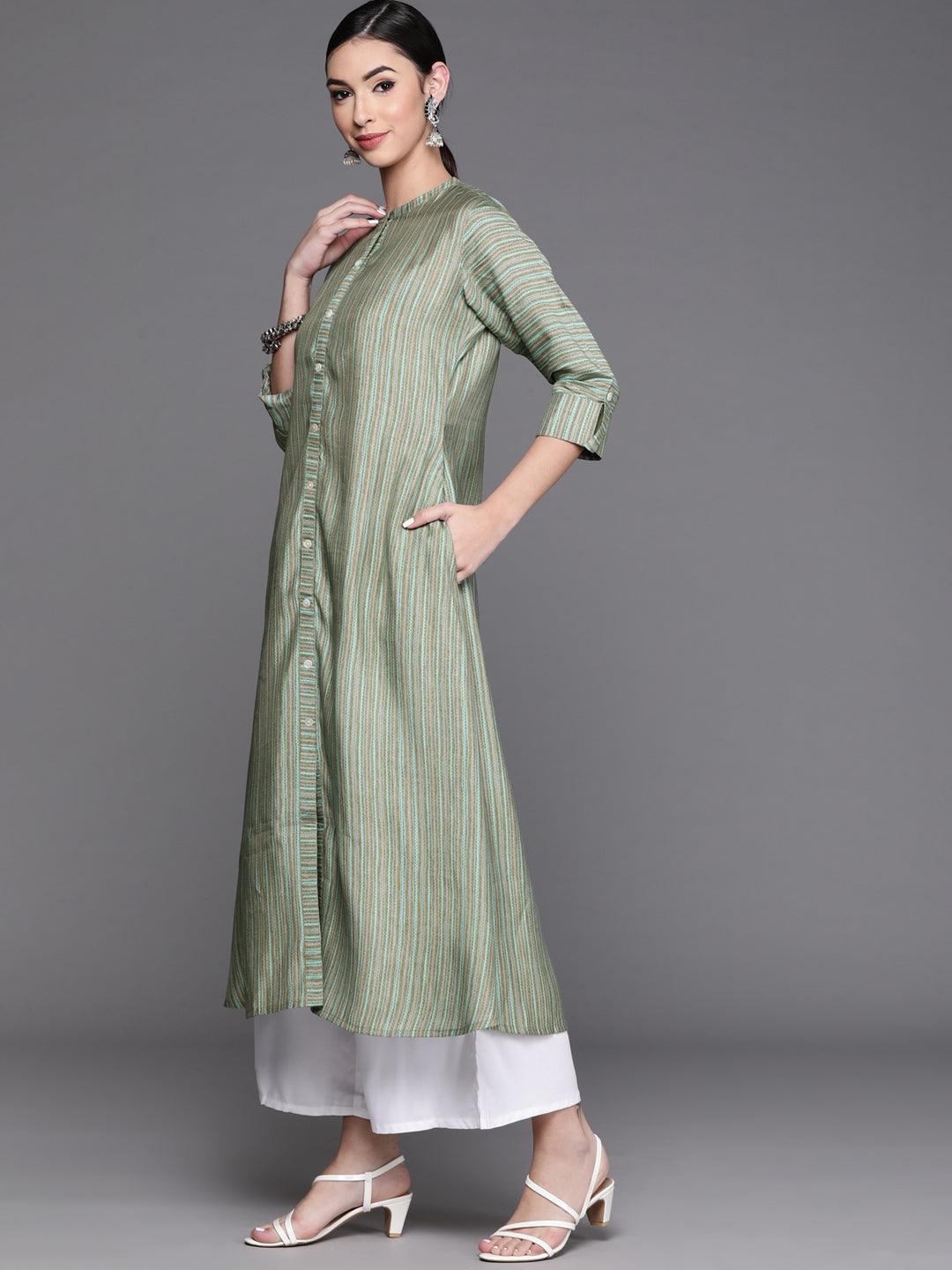 Green Striped Chanderi Silk Kurta