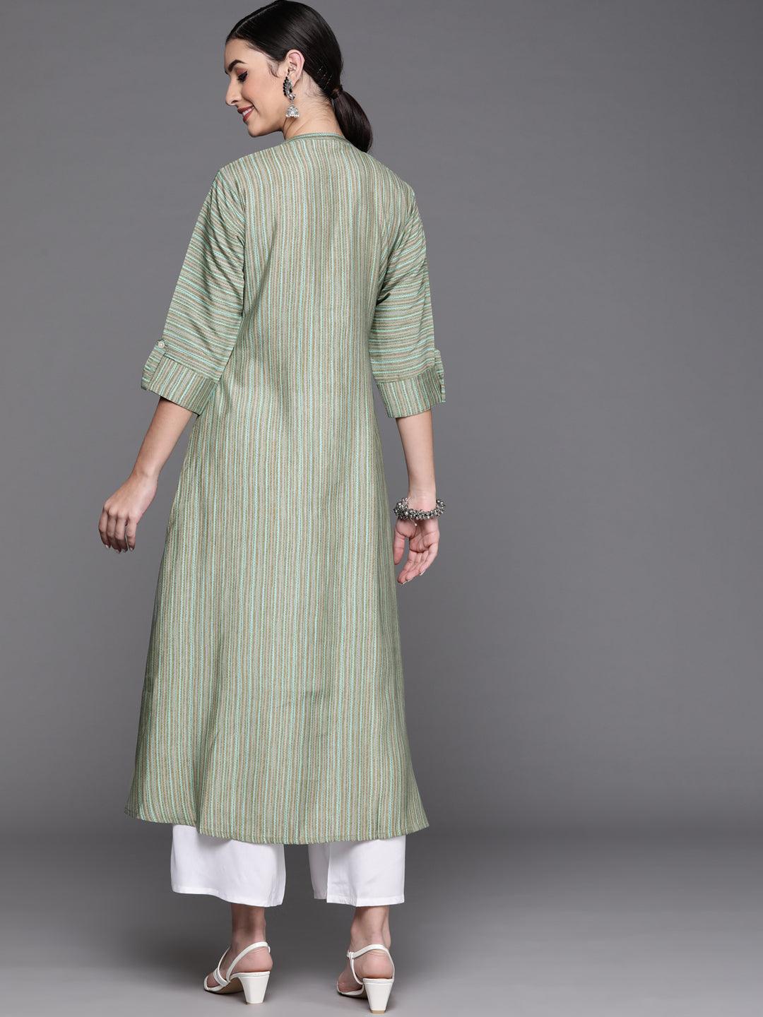 Green Striped Chanderi Silk Kurta