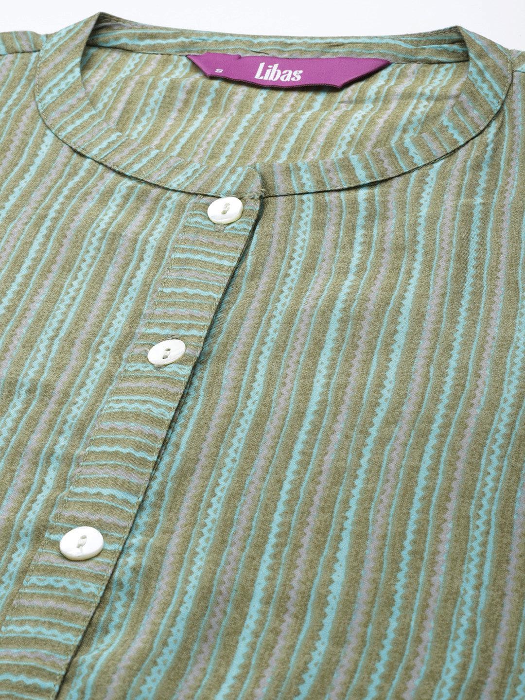 Green Striped Chanderi Silk Kurta