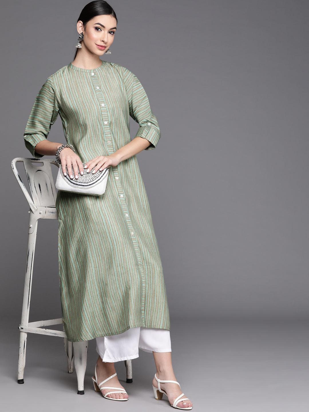 Green Striped Chanderi Silk Kurta