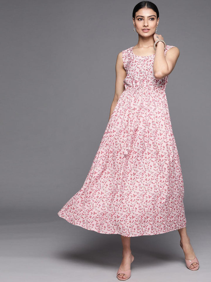 Pink Printed Silk Dress - ShopLibas