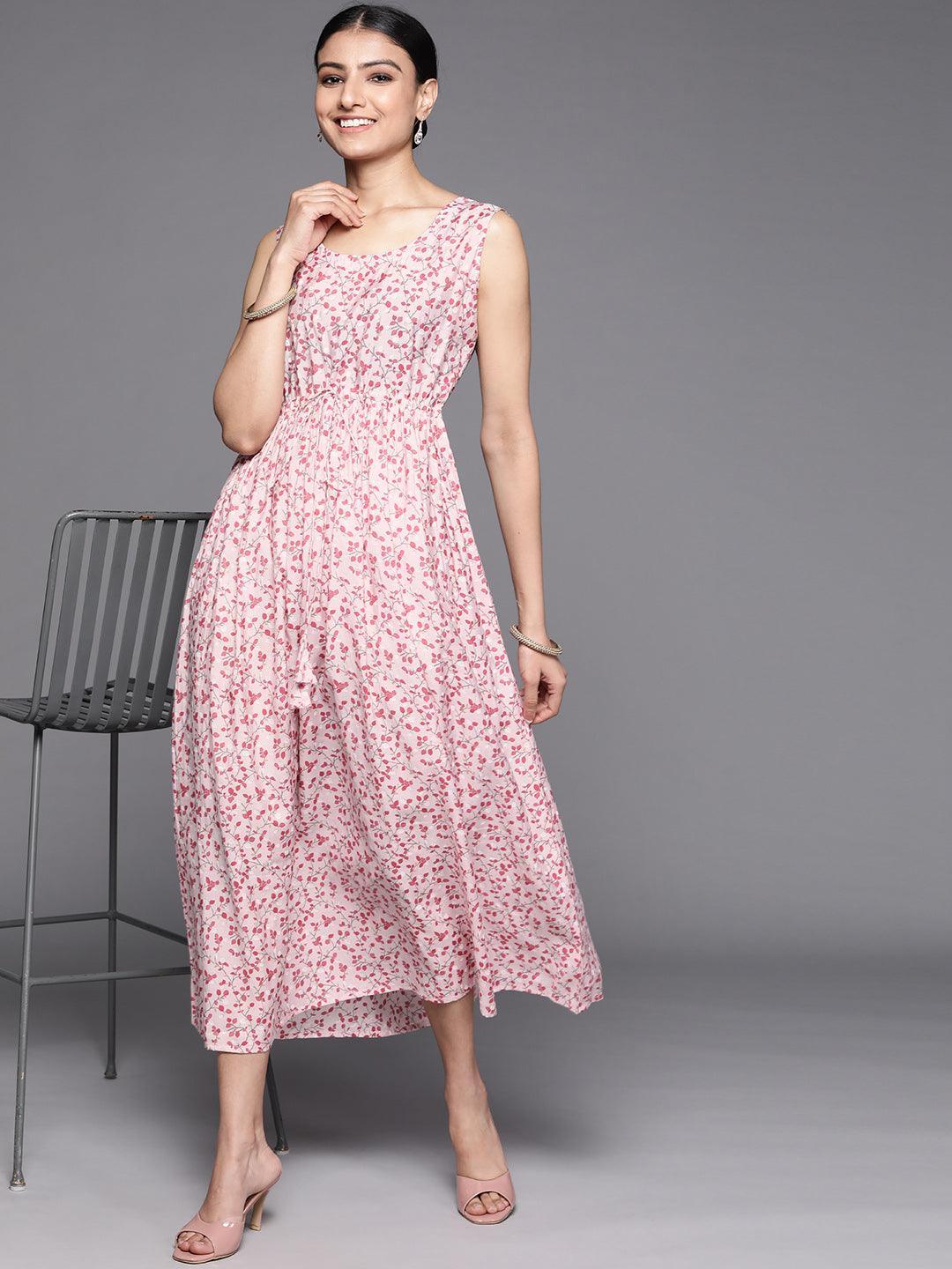 Pink Printed Silk Dress - ShopLibas