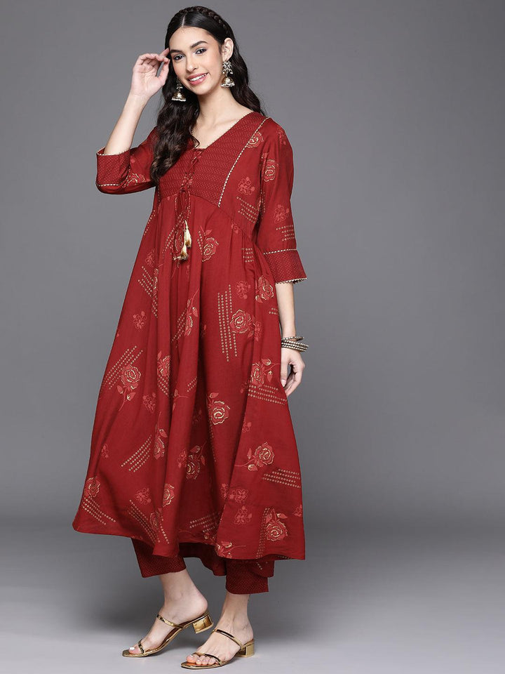 Maroon Printed Rayon Kurta - ShopLibas