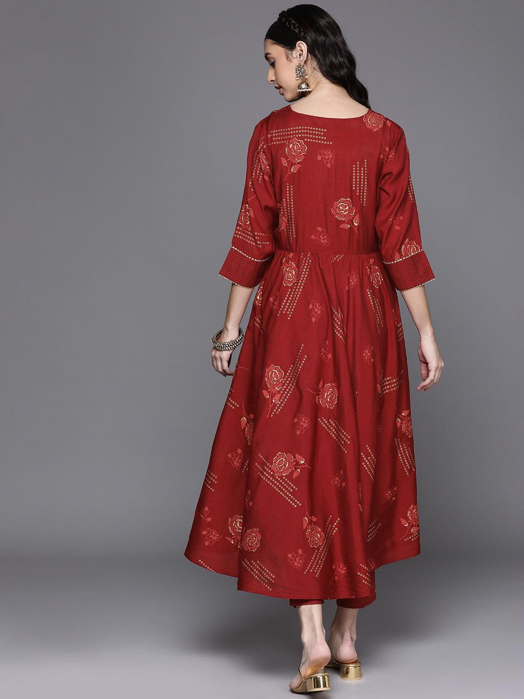 Maroon Printed Rayon Kurta - ShopLibas