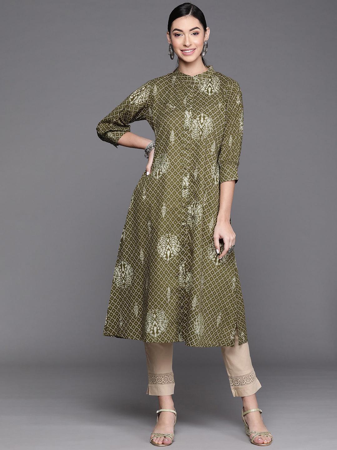 Green Printed Cotton Kurta - ShopLibas