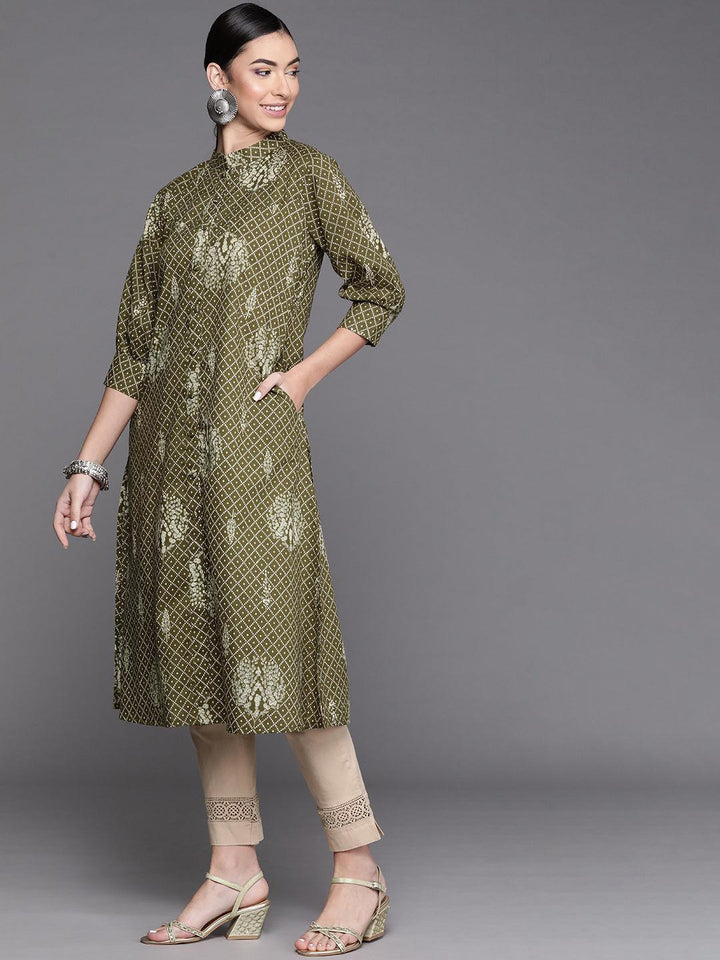 Green Printed Cotton Kurta - ShopLibas