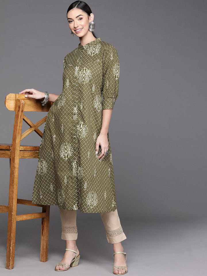 Green Printed Cotton Kurta - ShopLibas