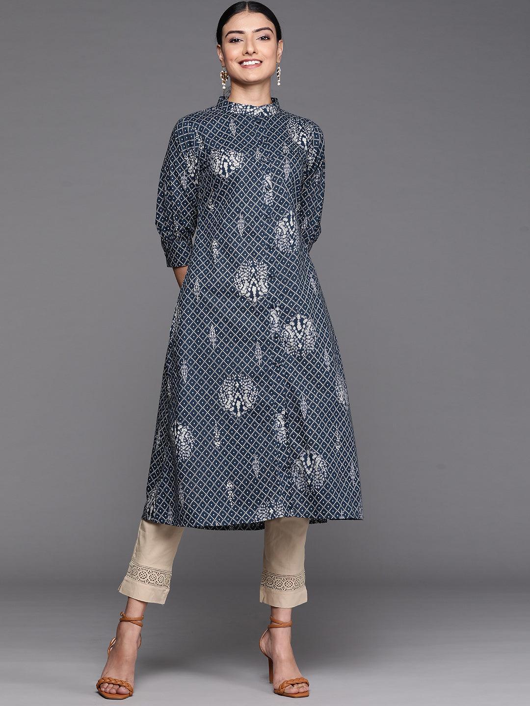 Blue Printed Cotton Kurta - ShopLibas