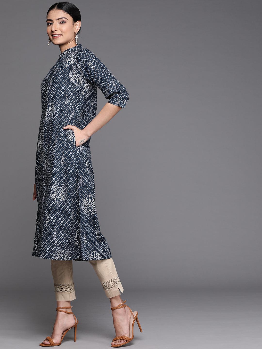 Blue Printed Cotton Kurta - ShopLibas