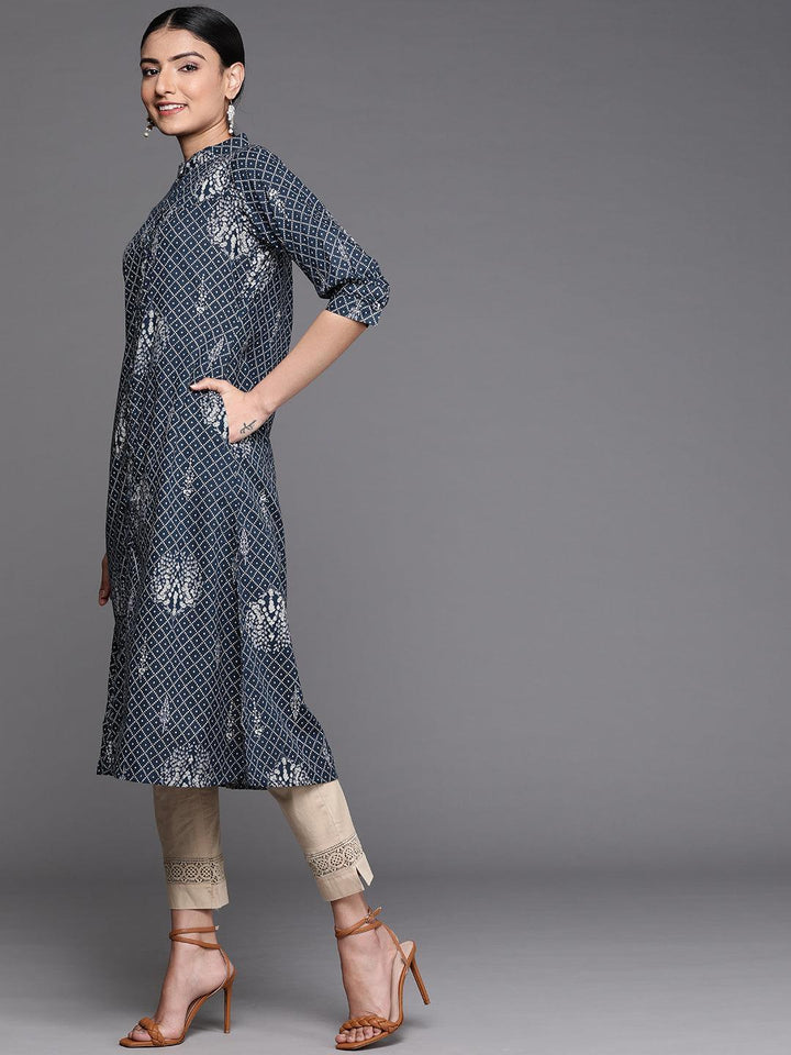 Blue Printed Cotton Kurta - ShopLibas