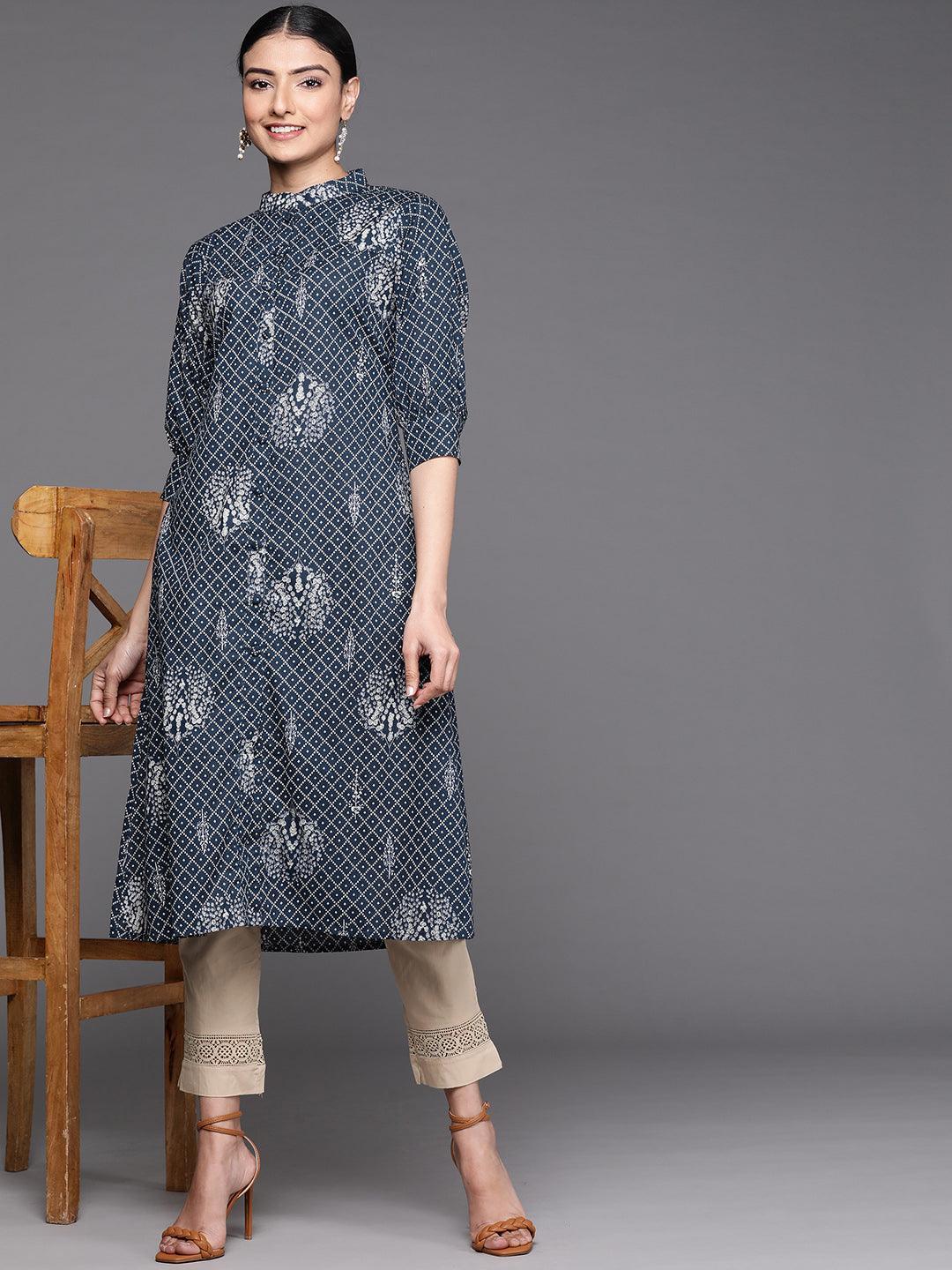 Blue Printed Cotton Kurta - ShopLibas