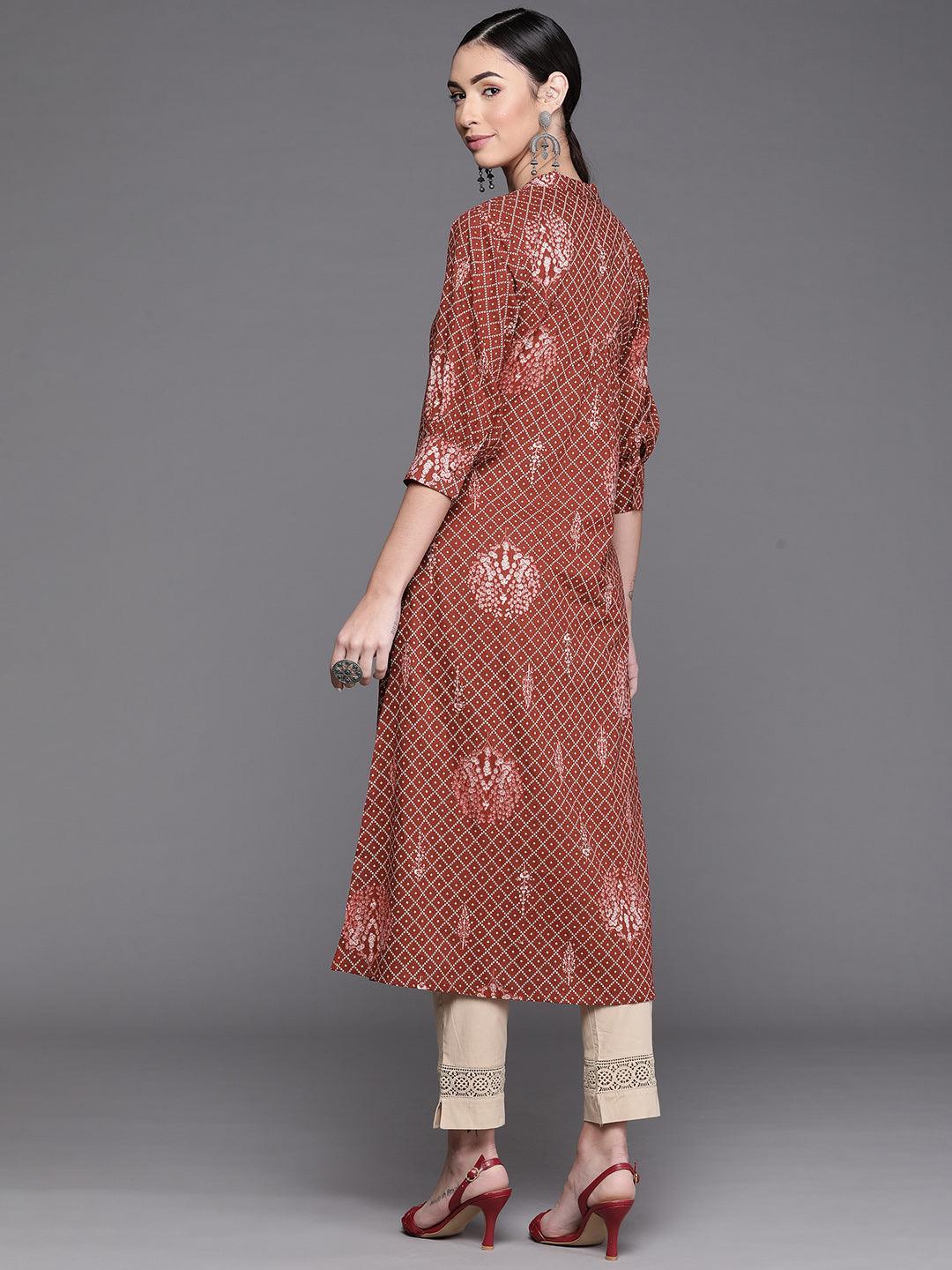 Maroon Printed Cotton Kurta - ShopLibas