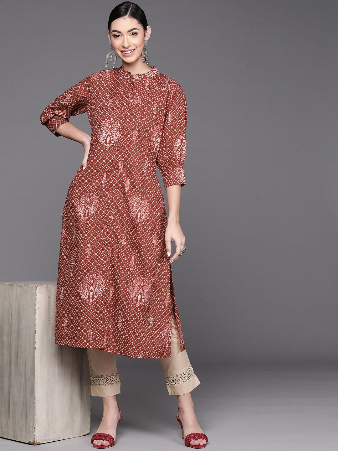 Maroon Printed Cotton Kurta - ShopLibas