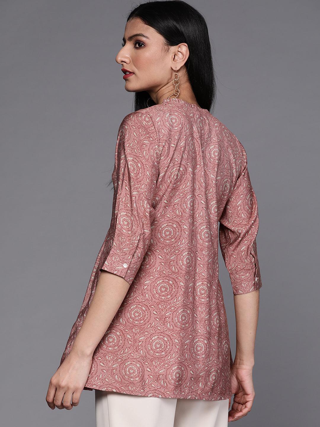 Pink Printed Chanderi Silk Kurti