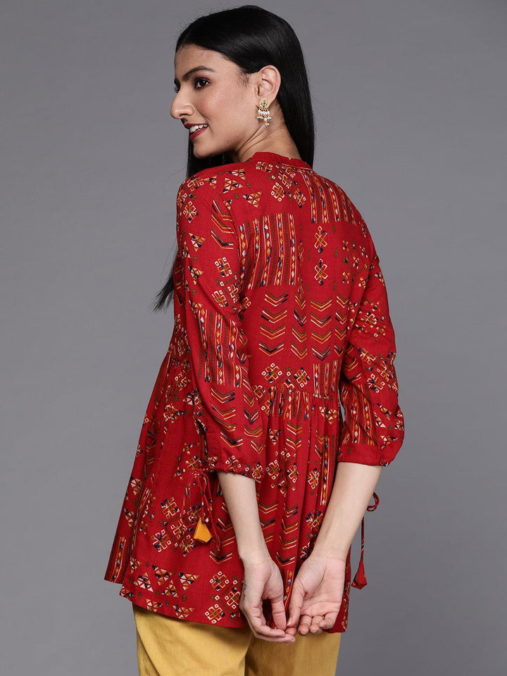 Red Printed Viscose Rayon Kurti - ShopLibas