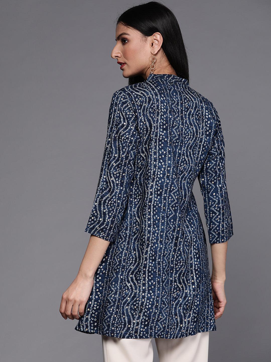 Navy Blue Printed Viscose Rayon Kurti