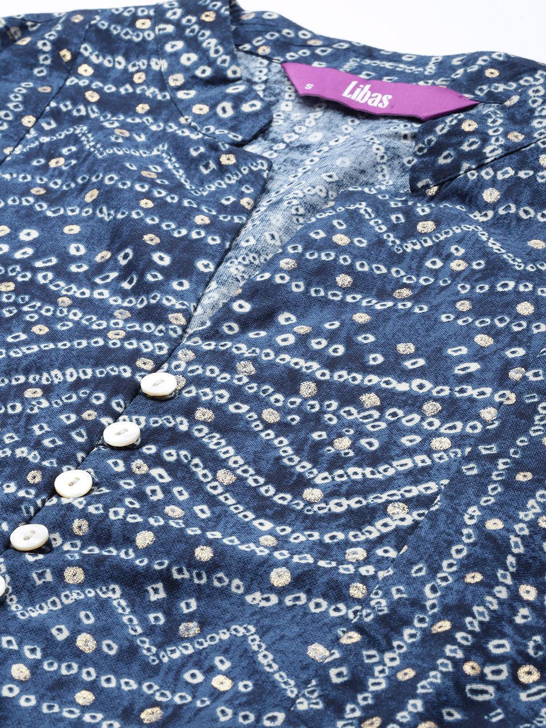 Navy Blue Printed Viscose Rayon Kurti