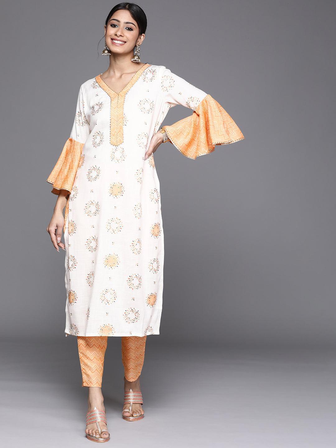 White Printed Rayon Kurta