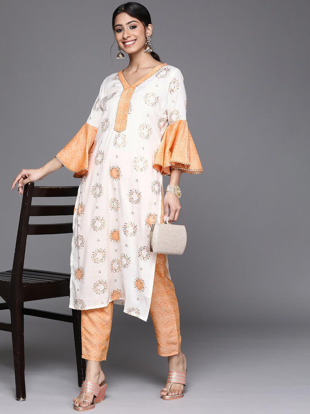 White Printed Rayon Kurta