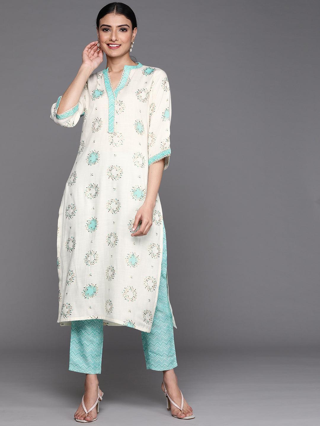 Cream Printed Rayon Kurta - ShopLibas