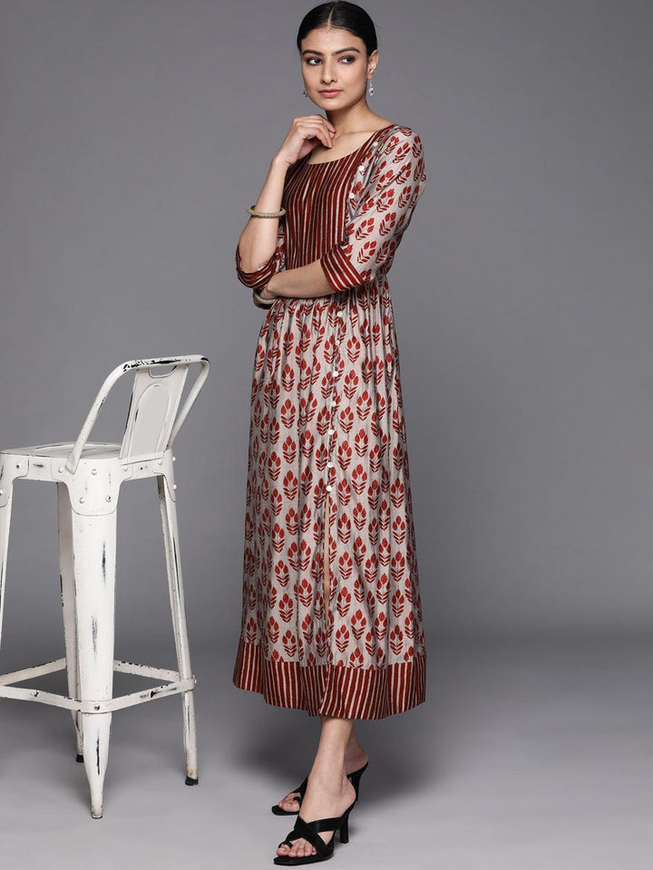 Maroon Printed Silk Dress - ShopLibas