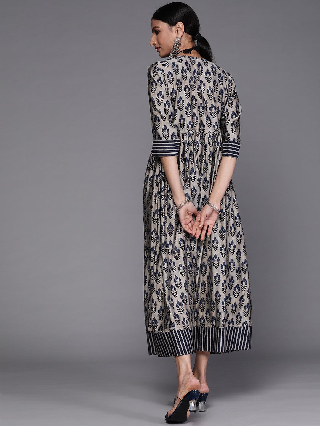 Taupe Printed Silk Dress