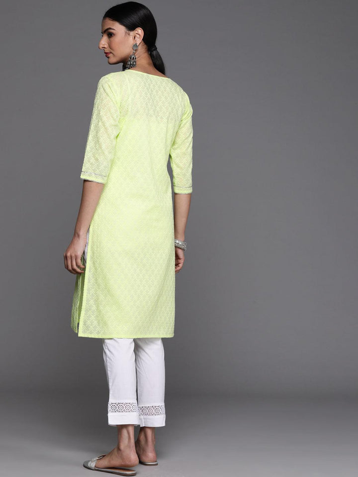 Lime Green Embroidered Cotton Kurta - ShopLibas