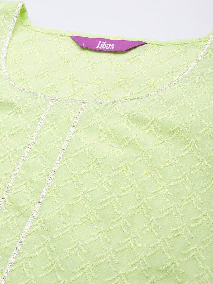 Lime Green Embroidered Cotton Kurta - ShopLibas