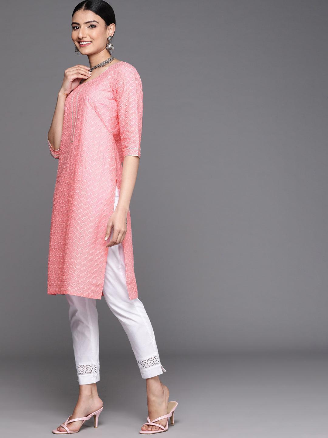 Pink Embroidered Cotton Kurta